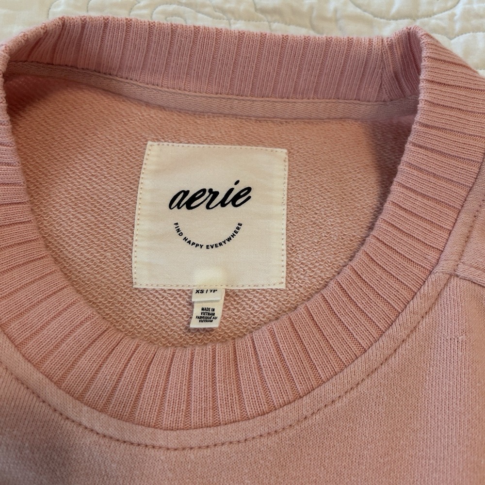 Aerie Oversized Crewneck Women's Size XS / TP Pink Ribbed Sides Trim Cozy Lounge - Picture 5 of 15